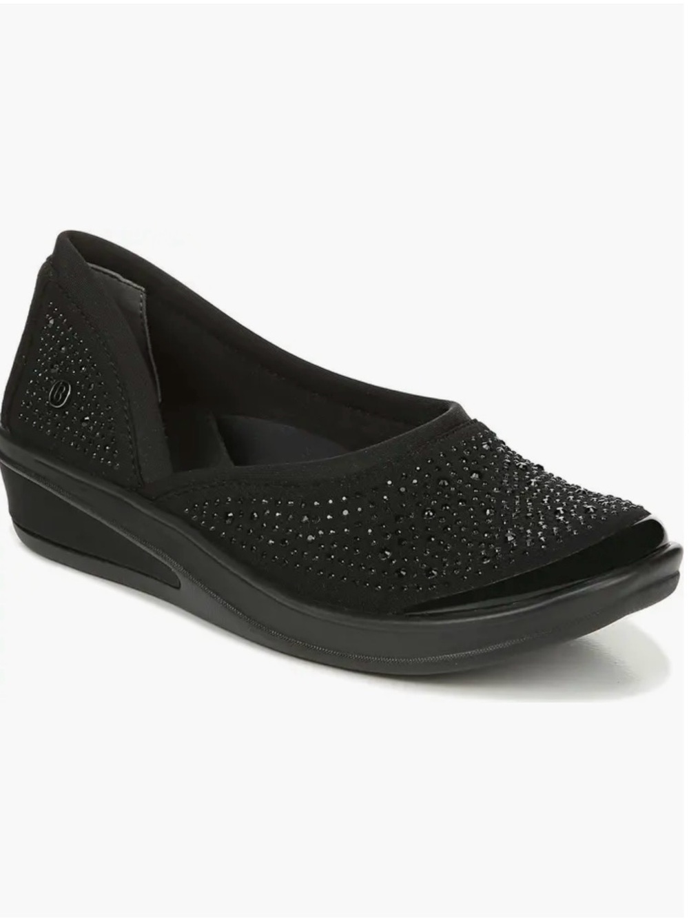 Bzees Black Moonlight Skimmer Slip-On Low Wedge Flats Comfort Embellished Shoes
